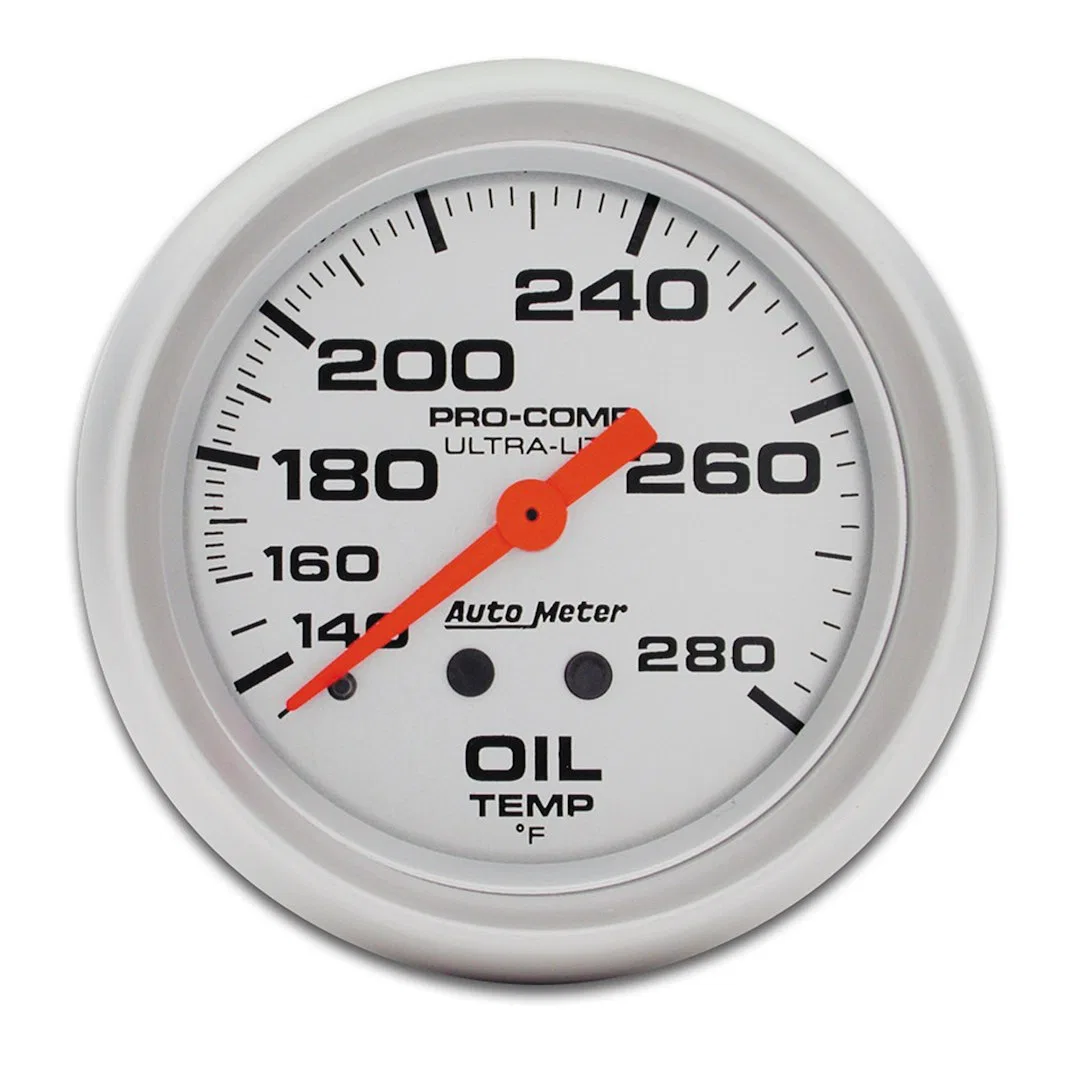 4441 – AUTO METER Gauge Oil Temperature, 2-5/8 Inch Full Sweep Mechanical Analog 140-280 Degrees F Silver Face/ Brush...